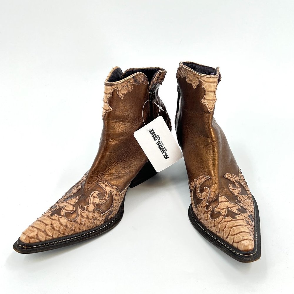 Donal J Pliner Leather Snake Like Embossed Western Boots - Picture 2 of 7